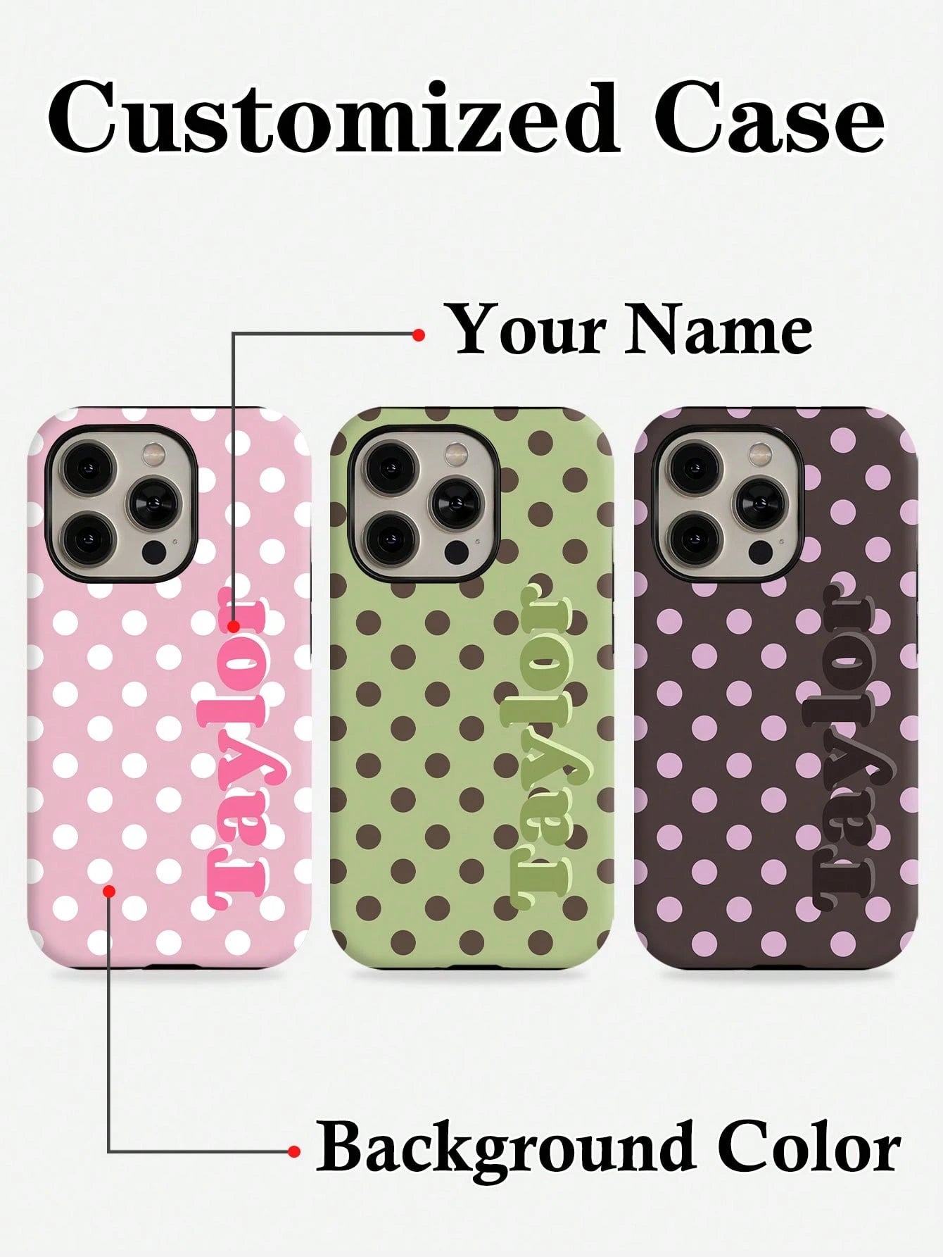 Minimalist Polka Dot Pattern Customized Phone Case 1pc Minimalist Polka Dot Name & Letter 2-In-1 Glossy Filmstrip Hard Phone Case Cover Compatible With 11/12/13/14/15/16 17 Pro Max Travel Organizer Sp