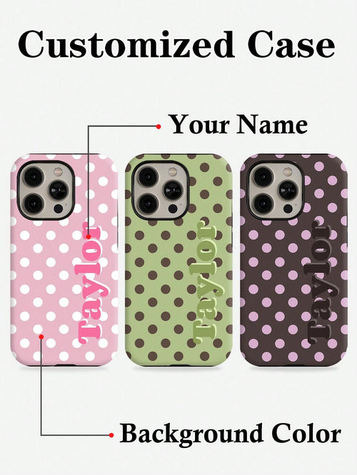 Minimalist Polka Dot Pattern Customized Phone Case 1pc Minimalist Polka Dot Name & Letter 2-In-1 Glossy Filmstrip Hard Phone Case Cover Compatible With 11/12/13/14/15/16 17 Pro Max Travel Organizer Sp