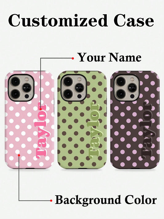 Minimalist Polka Dot Pattern Customized Phone Case 1pc Minimalist Polka Dot Name & Letter 2-In-1 Glossy Filmstrip Hard Phone Case Cover Compatible With 11/12/13/14/15/16 17 Pro Max Travel Organizer Sp