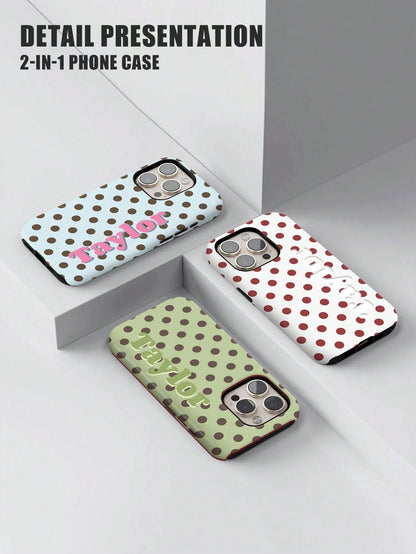 Minimalist Polka Dot Pattern Customized Phone Case 1pc Minimalist Polka Dot Name & Letter 2-In-1 Glossy Filmstrip Hard Phone Case Cover Compatible With 11/12/13/14/15/16 17 Pro Max Travel Organizer Sp