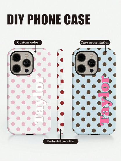 Minimalist Polka Dot Pattern Customized Phone Case 1pc Minimalist Polka Dot Name & Letter 2-In-1 Glossy Filmstrip Hard Phone Case Cover Compatible With 11/12/13/14/15/16 17 Pro Max Travel Organizer Sp