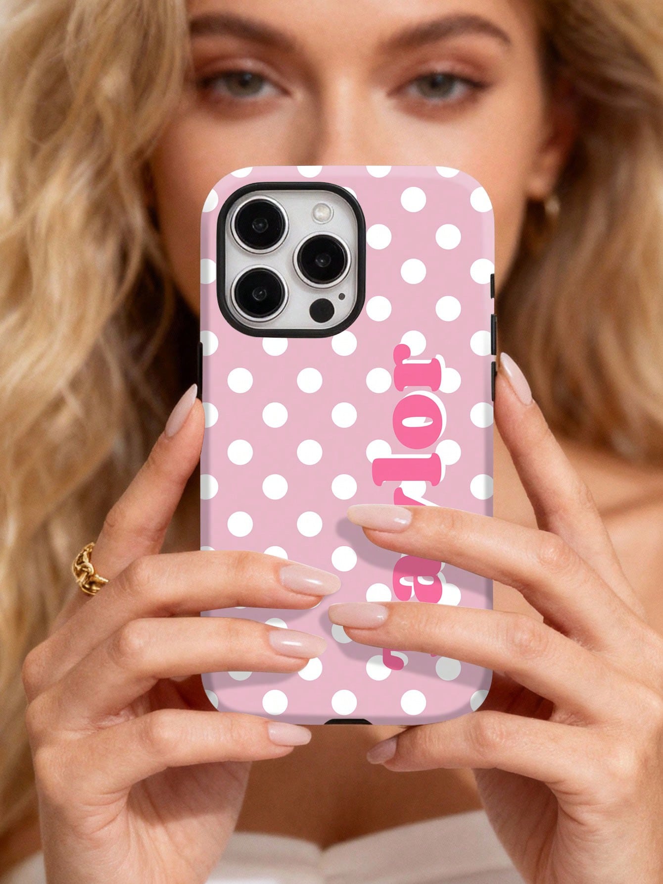 Minimalist Polka Dot Pattern Customized Phone Case 1pc Minimalist Polka Dot Name & Letter 2-In-1 Glossy Filmstrip Hard Phone Case Cover Compatible With 11/12/13/14/15/16 17 Pro Max Travel Organizer Sp