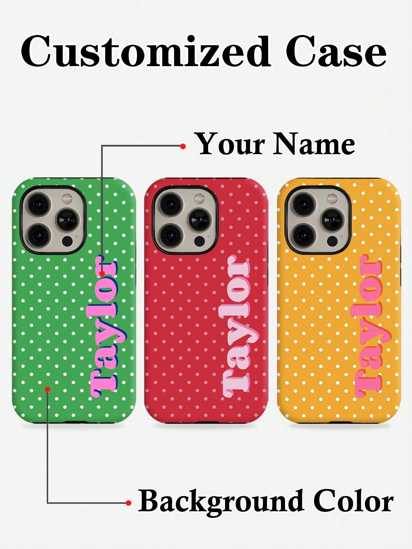 Minimalist Polka Dot Pattern Customized Phone Case 1pc Minimalist Polka Dot Name & Letter 2-In-1 Glossy Filmstrip Hard Phone Case Cover Compatible With 11/12/13/14/15/16 17 Pro Max Travel Organizer Sp