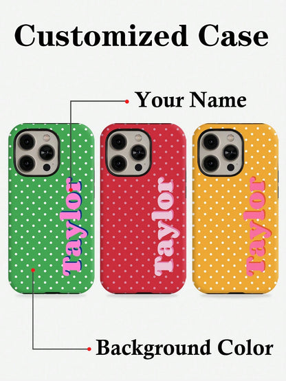 Minimalist Polka Dot Pattern Customized Phone Case 1pc Minimalist Polka Dot Name & Letter 2-In-1 Glossy Filmstrip Hard Phone Case Cover Compatible With 11/12/13/14/15/16 17 Pro Max Travel Organizer Sp