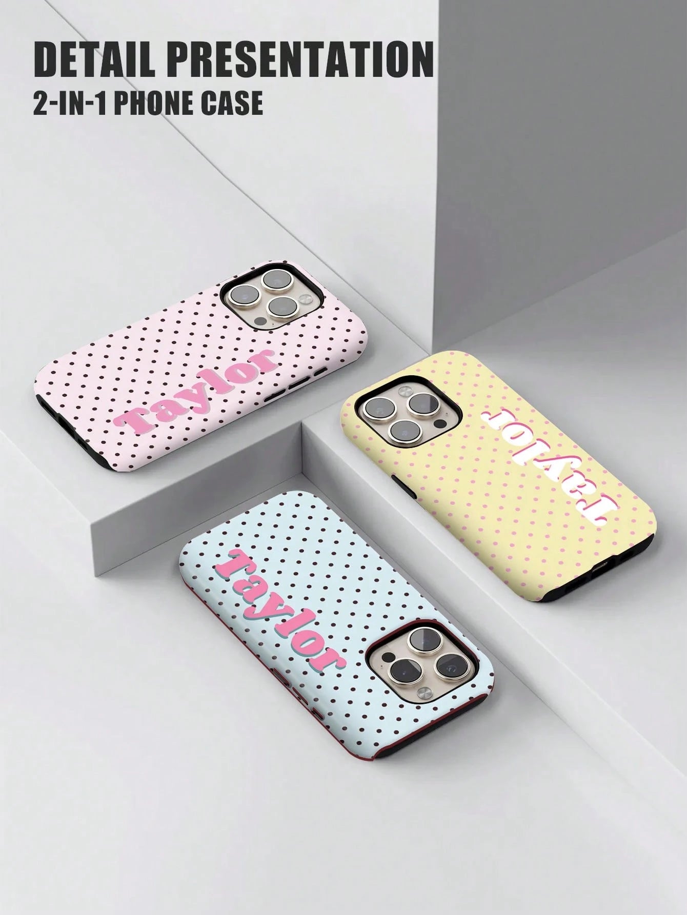 Minimalist Polka Dot Pattern Customized Phone Case 1pc Minimalist Polka Dot Name & Letter 2-In-1 Glossy Filmstrip Hard Phone Case Cover Compatible With 11/12/13/14/15/16 17 Pro Max Travel Organizer Sp
