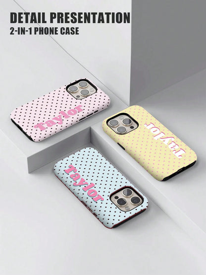 Minimalist Polka Dot Pattern Customized Phone Case 1pc Minimalist Polka Dot Name & Letter 2-In-1 Glossy Filmstrip Hard Phone Case Cover Compatible With 11/12/13/14/15/16 17 Pro Max Travel Organizer Sp