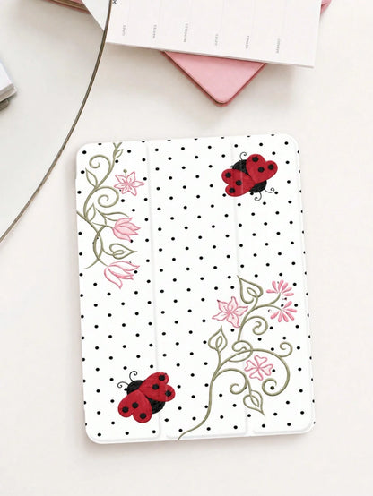Minimalist Pure White Polka Dot Patchwork Beetle Pattern Design Tablet Protective Case, Compatible With Apple Tablet 10.2 Inch/ Pro 11 2020/2021, (A16) 11 Inch 11th Gen 2025, 9th/10th Gen, Apple Air