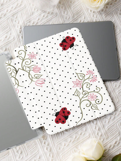 Minimalist Pure White Polka Dot Patchwork Beetle Pattern Design Tablet Protective Case, Compatible With Apple Tablet 10.2 Inch/ Pro 11 2020/2021, (A16) 11 Inch 11th Gen 2025, 9th/10th Gen, Apple Air