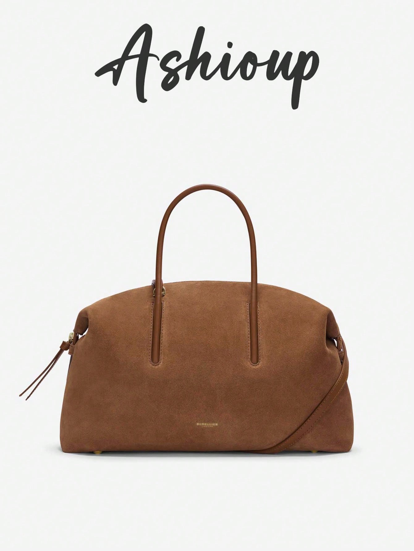 Minimalist Suede Bowling Bag For Women, Large Capacity Top Handle Shoulder Tote With Adjustable Strap