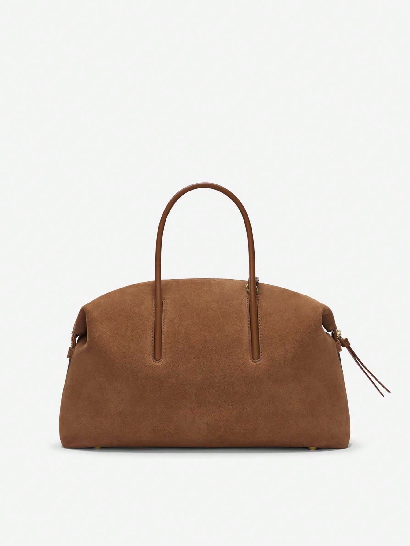 Minimalist Suede Bowling Bag For Women, Large Capacity Top Handle Shoulder Tote With Adjustable Strap