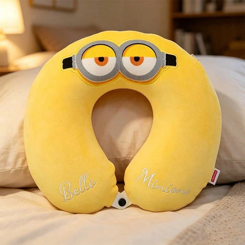 Miniso Memory Foam U-Shaped Travel Neck Pillow, Soft Plush Cushion With Cartoon Embroidery, Support Pillow For Car Flight Office Naps (1 PC)