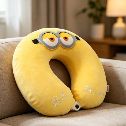 Miniso Memory Foam U-Shaped Travel Neck Pillow, Soft Plush Cushion With Cartoon Embroidery, Support Pillow For Car Flight Office Naps (1 PC)