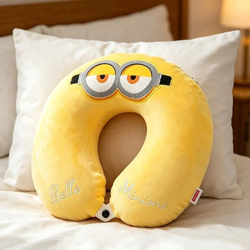 Miniso Memory Foam U-Shaped Travel Neck Pillow, Soft Plush Cushion With Cartoon Embroidery, Support Pillow For Car Flight Office Naps (1 PC)