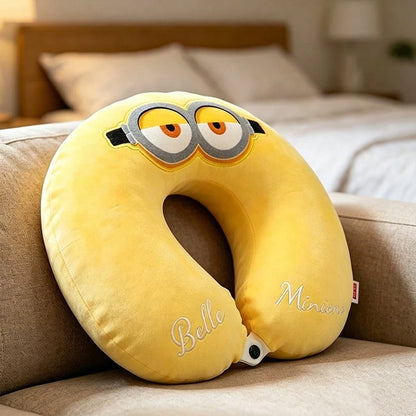 Miniso Memory Foam U-Shaped Travel Neck Pillow, Soft Plush Cushion With Cartoon Embroidery, Support Pillow For Car Flight Office Naps (1 PC)