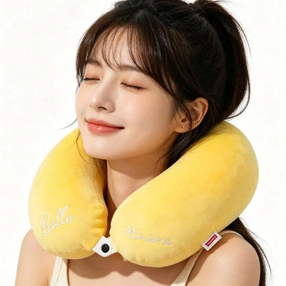 Miniso Memory Foam U-Shaped Travel Neck Pillow, Soft Plush Cushion With Cartoon Embroidery, Support Pillow For Car Flight Office Naps (1 PC)