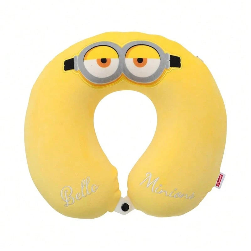 Miniso Memory Foam U-Shaped Travel Neck Pillow, Soft Plush Cushion With Cartoon Embroidery, Support Pillow For Car Flight Office Naps (1 PC)