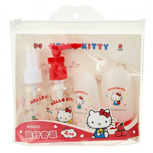 Miniso Sanion Hello Kitty Travel Set (4 Pcs)- Cute Design, Practical Compartments, Perfect Companion For Travel And Business (4 Pcs)