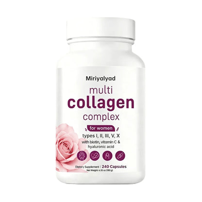 Miriyalyad Multi Collagen Pills For Women & Men, 240 Capsules| Type I, II, III, V, X- Hydrolyzed Collagen Peptides With Biotin, Hyaluronic Acid & Vitamin C| Hair, Skin, Nail & Joint Support