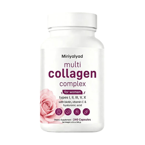 Miriyalyad Multi Collagen Pills For Women & Men, 240 Capsules| Type I, II, III, V, X- Hydrolyzed Collagen Peptides With Biotin, Hyaluronic Acid & Vitamin C| Hair, Skin, Nail & Joint Support