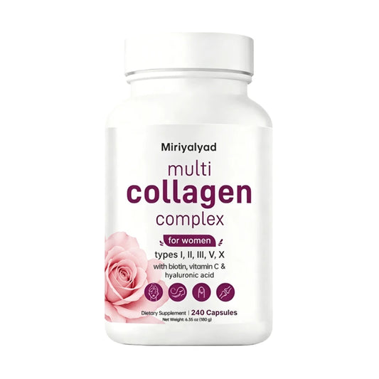 Miriyalyad Multi Collagen Pills For Women & Men, 240 Capsules| Type I, II, III, V, X- Hydrolyzed Collagen Peptides With Biotin, Hyaluronic Acid & Vitamin C| Hair, Skin, Nail & Joint Support