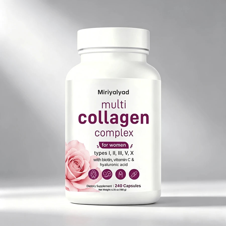 Miriyalyad Multi Collagen Pills For Women & Men, 240 Capsules| Type I, II, III, V, X- Hydrolyzed Collagen Peptides With Biotin, Hyaluronic Acid & Vitamin C| Hair, Skin, Nail & Joint Support