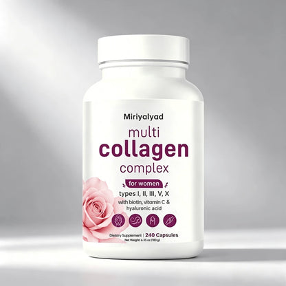 Miriyalyad Multi Collagen Pills For Women & Men, 240 Capsules| Type I, II, III, V, X- Hydrolyzed Collagen Peptides With Biotin, Hyaluronic Acid & Vitamin C| Hair, Skin, Nail & Joint Support