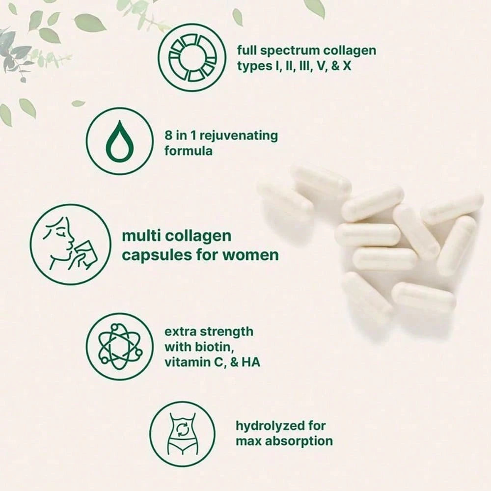 Miriyalyad Multi Collagen Pills For Women & Men, 240 Capsules| Type I, II, III, V, X- Hydrolyzed Collagen Peptides With Biotin, Hyaluronic Acid & Vitamin C| Hair, Skin, Nail & Joint Support
