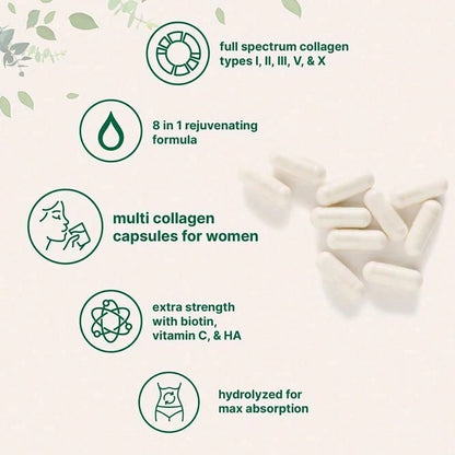 Miriyalyad Multi Collagen Pills For Women & Men, 240 Capsules| Type I, II, III, V, X- Hydrolyzed Collagen Peptides With Biotin, Hyaluronic Acid & Vitamin C| Hair, Skin, Nail & Joint Support