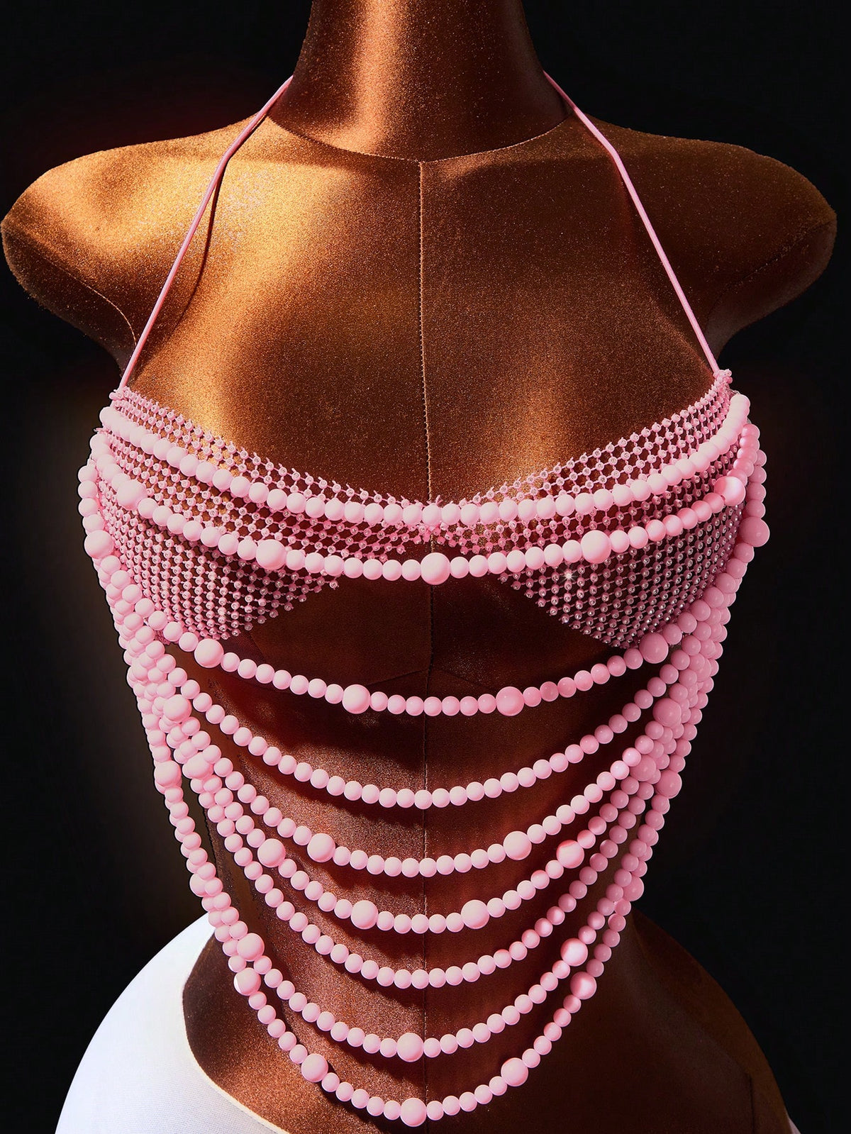 Mistrie Women's Beaded Shiny Halter Neck Tie Strap Tank Top Music Festival Rave Light Pink Summer