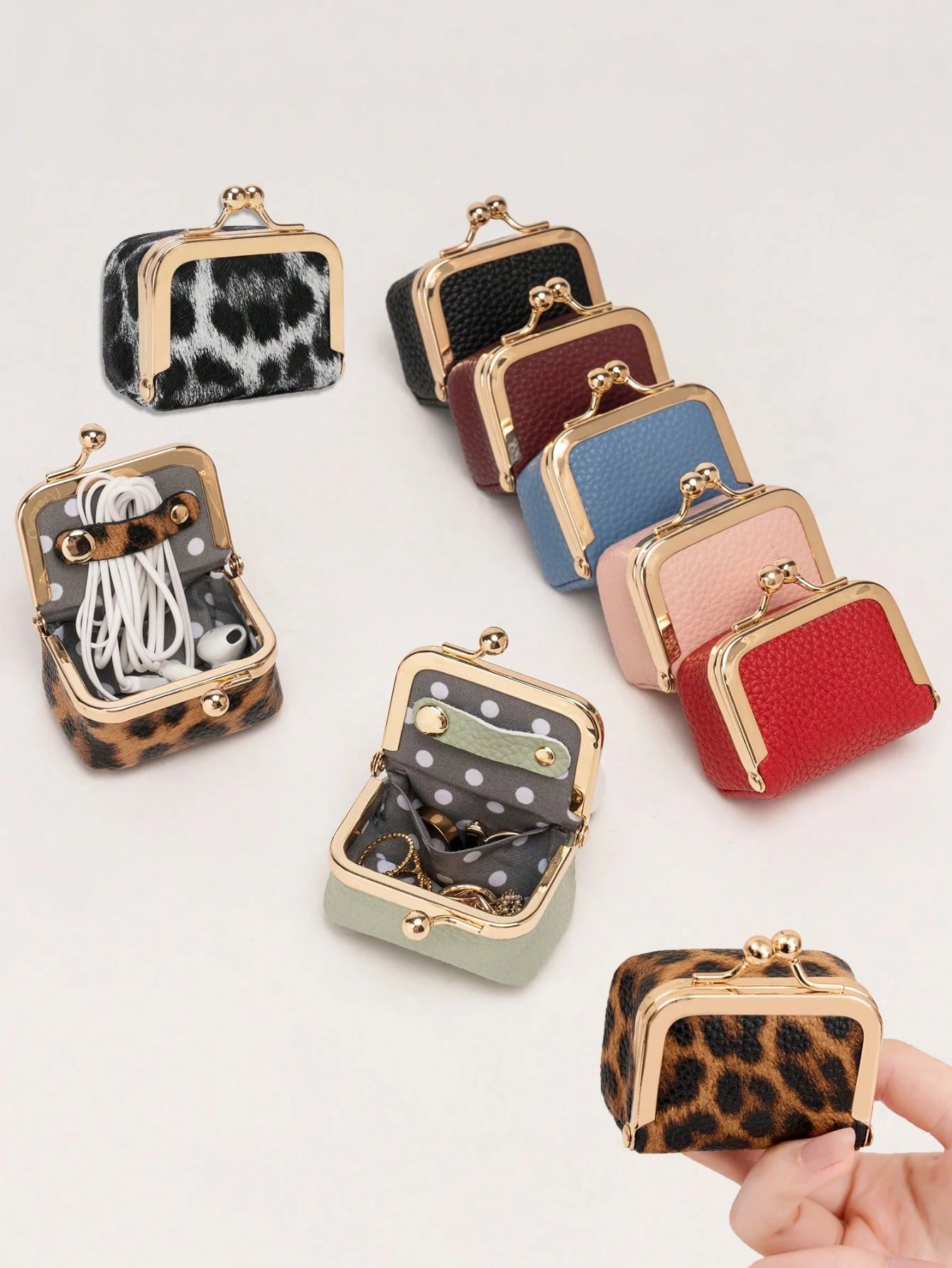 MIYIN Women's Solid Color Faux Leather Mini Jewelry Box, Portable Vintage Genuine Leather Coin Purse Jewelry Box With Kiss Lock, Mini Travel Ring Box Travel Jewelry Box Cosmetic Storage Box, Women's E