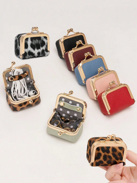 MIYIN Women's Solid Color Faux Leather Mini Jewelry Box, Portable Vintage Genuine Leather Coin Purse Jewelry Box With Kiss Lock, Mini Travel Ring Box Travel Jewelry Box Cosmetic Storage Box, Women's E