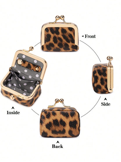 MIYIN Women's Solid Color Faux Leather Mini Jewelry Box, Portable Vintage Genuine Leather Coin Purse Jewelry Box With Kiss Lock, Mini Travel Ring Box Travel Jewelry Box Cosmetic Storage Box, Women's E