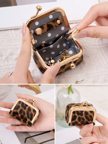MIYIN Women's Solid Color Faux Leather Mini Jewelry Box, Portable Vintage Genuine Leather Coin Purse Jewelry Box With Kiss Lock, Mini Travel Ring Box Travel Jewelry Box Cosmetic Storage Box, Women's E