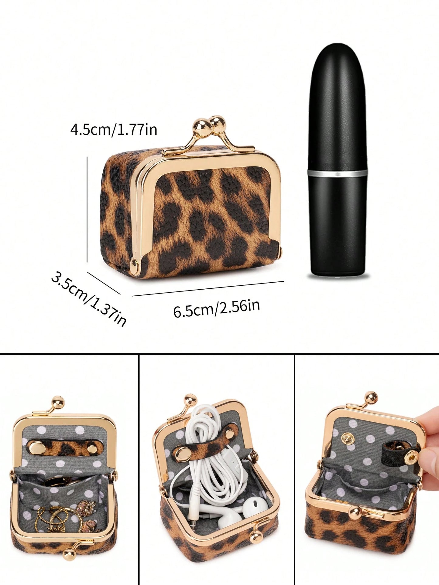 MIYIN Women's Solid Color Faux Leather Mini Jewelry Box, Portable Vintage Genuine Leather Coin Purse Jewelry Box With Kiss Lock, Mini Travel Ring Box Travel Jewelry Box Cosmetic Storage Box, Women's E