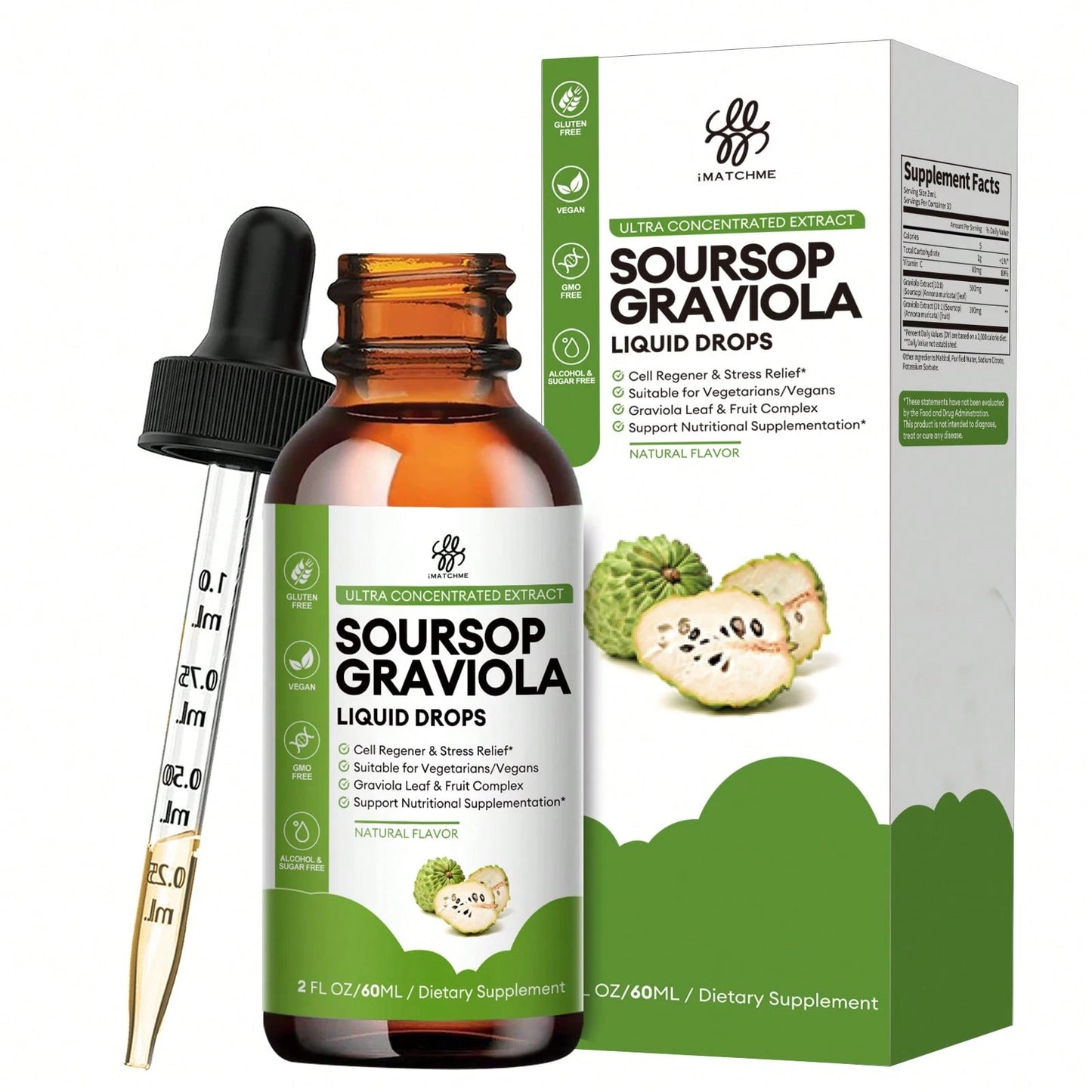 MM IMATCHME IMATCHME Soursop Graviola Liquid Drop For Cell Support & Regeneration, Immune System And Gut Health Support, Pure Soursop Bitters Liquid, High Absorption, Sugar/Gluten Free, Natural Flavor