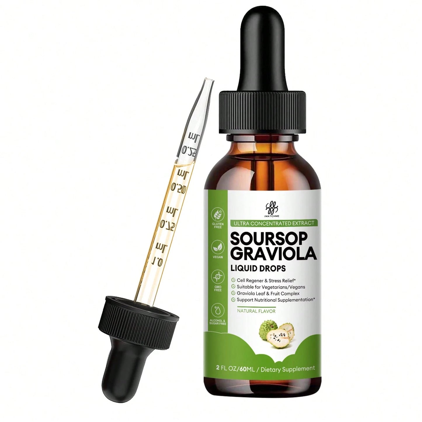MM IMATCHME IMATCHME Soursop Graviola Liquid Drop For Cell Support & Regeneration, Immune System And Gut Health Support, Pure Soursop Bitters Liquid, High Absorption, Sugar/Gluten Free, Natural Flavor