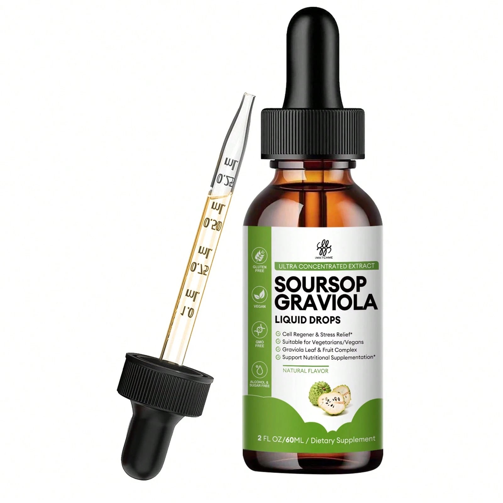MM IMATCHME IMATCHME Soursop Graviola Liquid Drop For Cell Support & Regeneration, Immune System And Gut Health Support, Pure Soursop Bitters Liquid, High Absorption, Sugar/Gluten Free, Natural Flavor