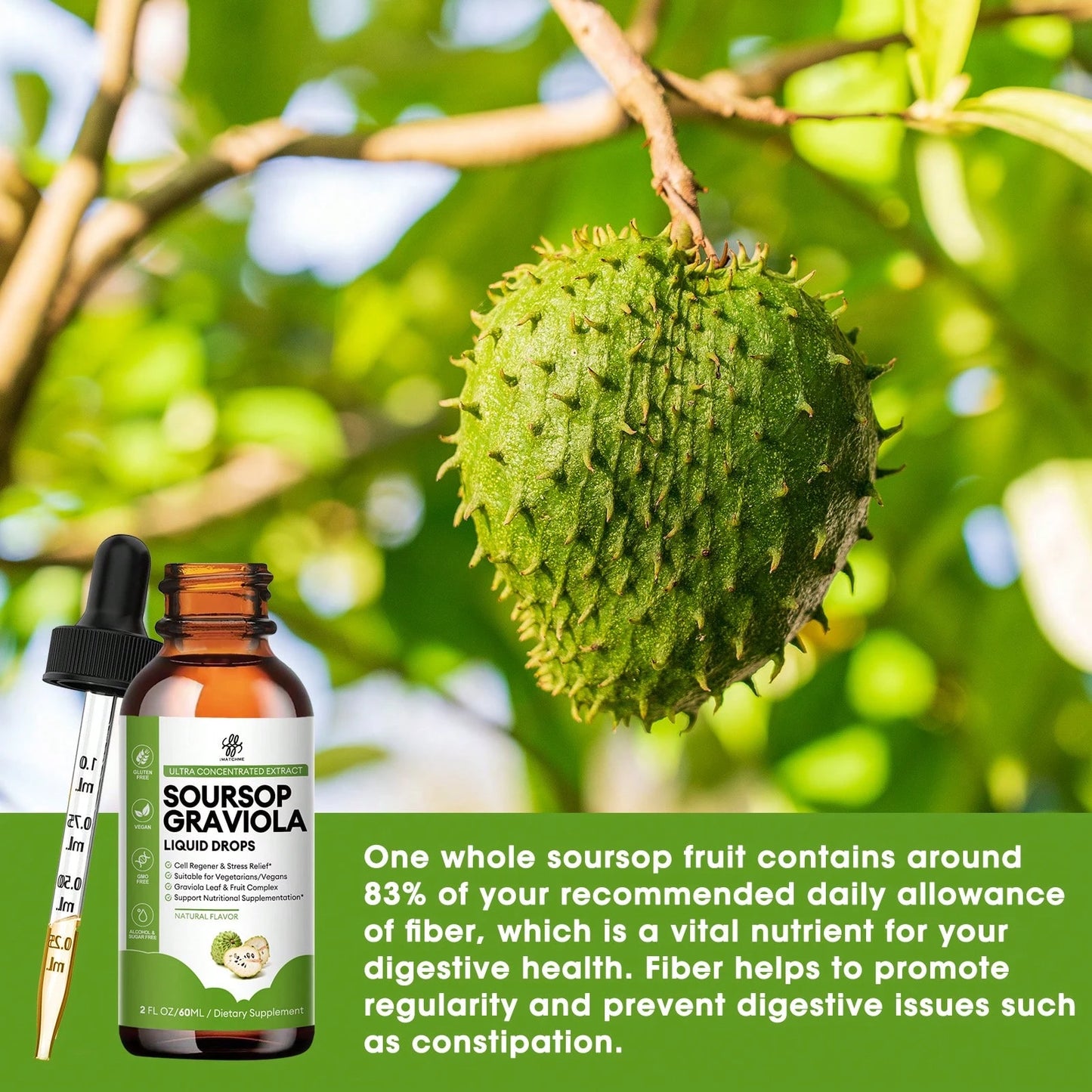 MM IMATCHME IMATCHME Soursop Graviola Liquid Drop For Cell Support & Regeneration, Immune System And Gut Health Support, Pure Soursop Bitters Liquid, High Absorption, Sugar/Gluten Free, Natural Flavor