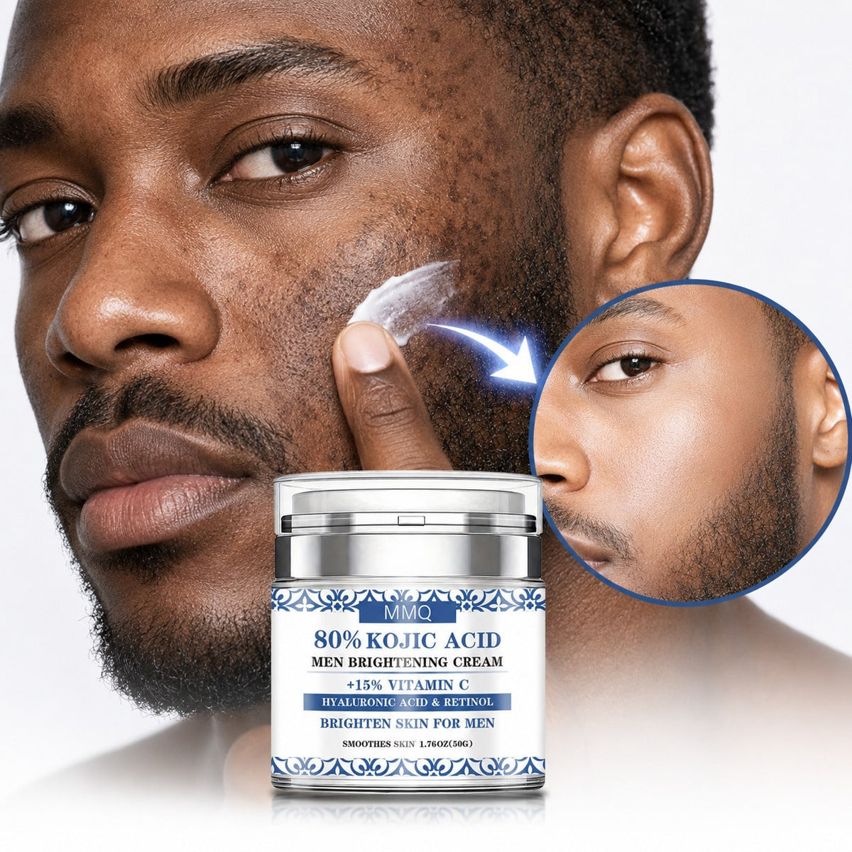 MMQ Men Brightening Face Cream 50g, Kojic Acid Vitamin C Retinol & Hyaluronic Acid Moisturizer, Daily Hydrating Smoothing Skin Care Cream For Dark Spot Care & Uneven-Looking Skin
