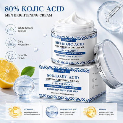 MMQ Men Brightening Face Cream 50g, Kojic Acid Vitamin C Retinol & Hyaluronic Acid Moisturizer, Daily Hydrating Smoothing Skin Care Cream For Dark Spot Care & Uneven-Looking Skin