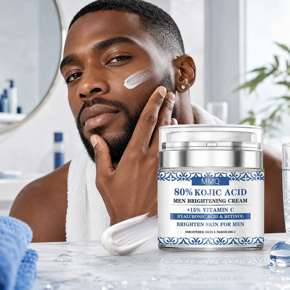 MMQ Men Brightening Face Cream 50g, Kojic Acid Vitamin C Retinol & Hyaluronic Acid Moisturizer, Daily Hydrating Smoothing Skin Care Cream For Dark Spot Care & Uneven-Looking Skin