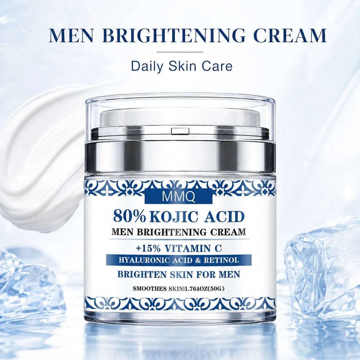 MMQ Men Brightening Face Cream 50g, Kojic Acid Vitamin C Retinol & Hyaluronic Acid Moisturizer, Daily Hydrating Smoothing Skin Care Cream For Dark Spot Care & Uneven-Looking Skin