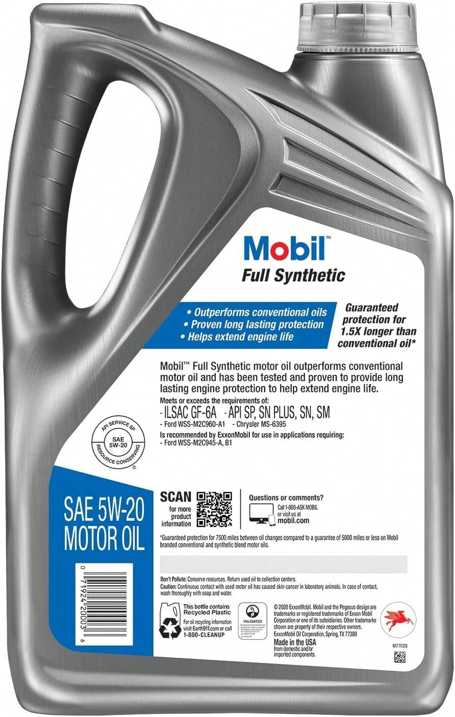 Mobil Full Synthetic Motor Oil 5W-20, 5 Quart