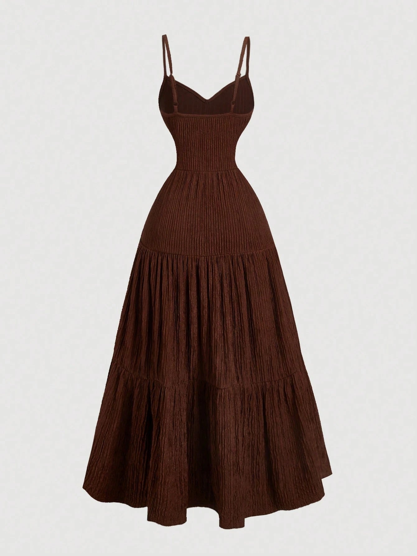 MOD 1pc Women Dark Brown Spaghetti Strap Tiered Ruffle Waist Dress,Elegant Summer Casual Picnic Dresses,Fairy Costume Homecoming Festival Outfit