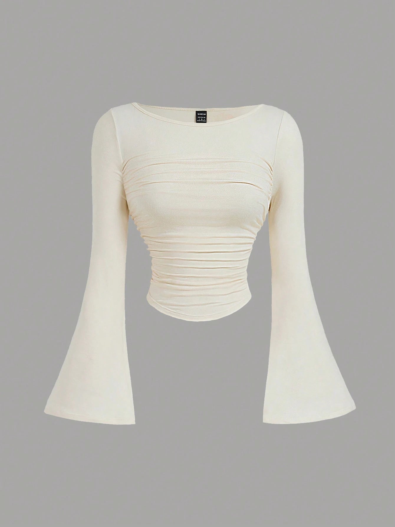 MOD Boat Neck Bell Sleeve Side Ruched Fashion T-Shirt