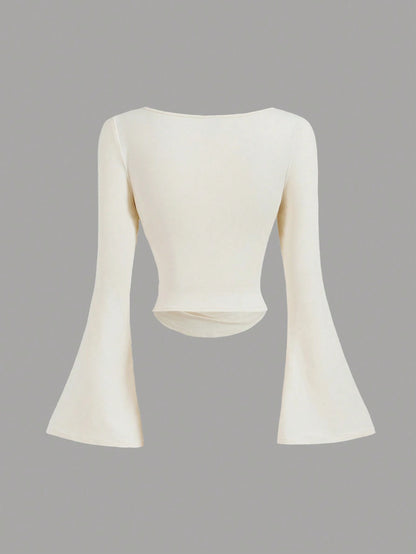 MOD Boat Neck Bell Sleeve Side Ruched Fashion T-Shirt