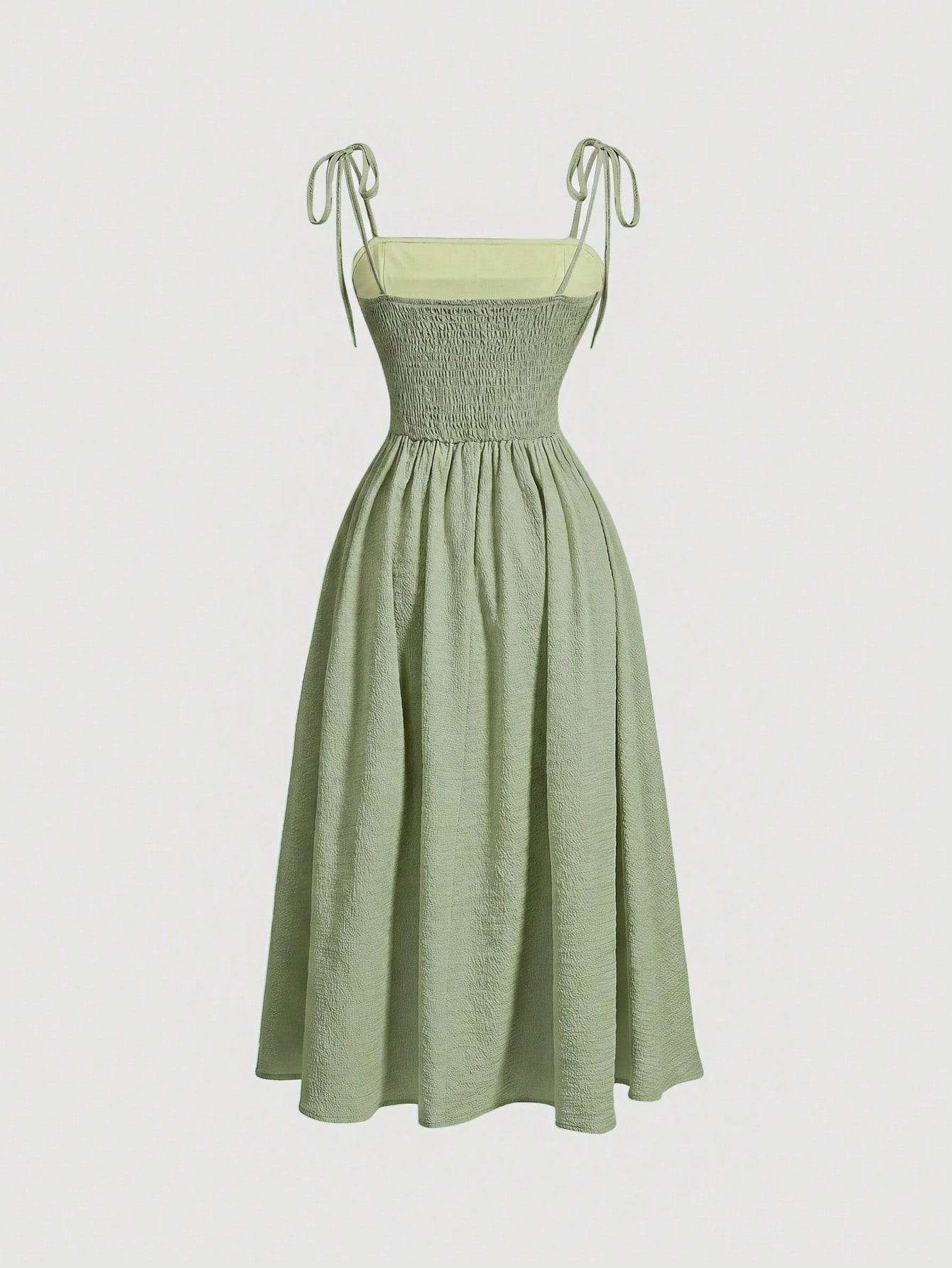MOD Elegant Sage Green Summer Tea Party Dress,Solid Color Sleeveless Tie Strap Ruched Midi Dress For Wedding Bridesmaid Garden Holiday Picnic A-Line