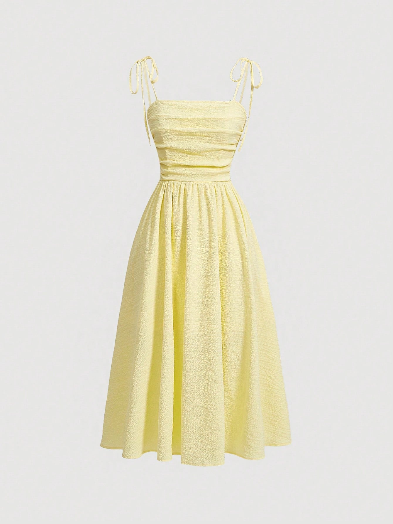 MOD Elegant Sage Green Summer Tea Party Dress,Solid Color Sleeveless Tie Strap Ruched Midi Dress For Wedding Bridesmaid Garden Holiday Picnic A-Line