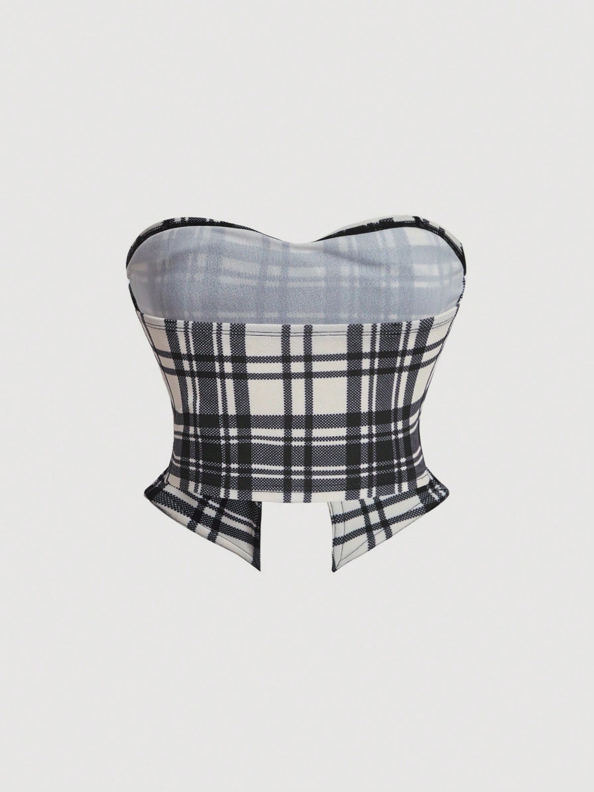 MOD Grid Pattern Strapless Top With Bow Decoration