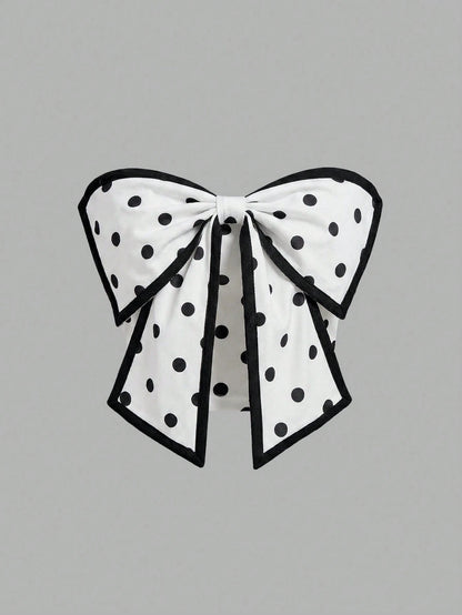 MOD Grid Pattern Strapless Top With Bow Decoration